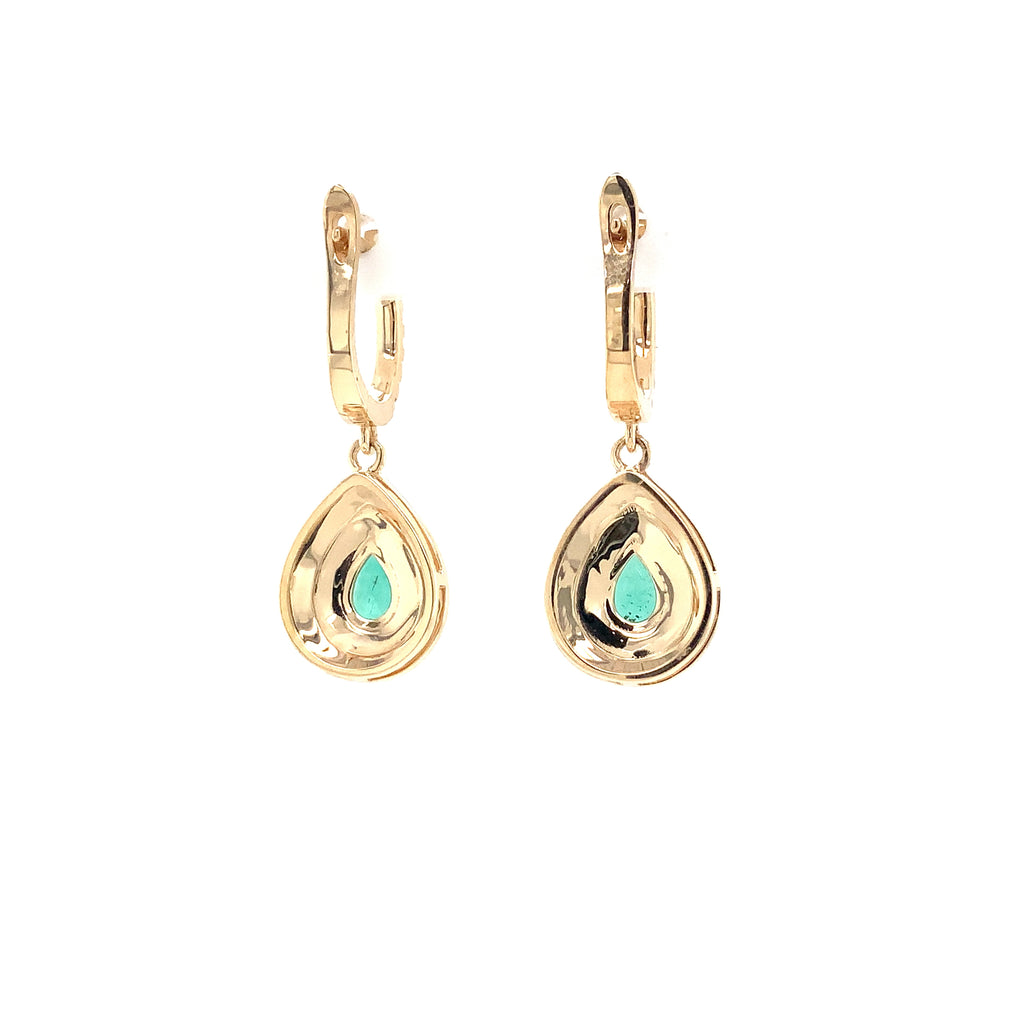 David Kord Pear Shape Emerald and Diamond Drop Earrings set in 18K Yellow Gold - Image 7 of 8
