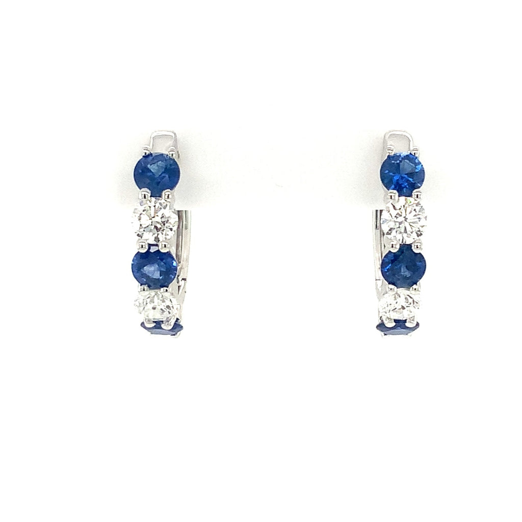 David Kord Petite Size Sapphire and Diamond Hoop Earring set in 14K White Gold - Image 1 of 4