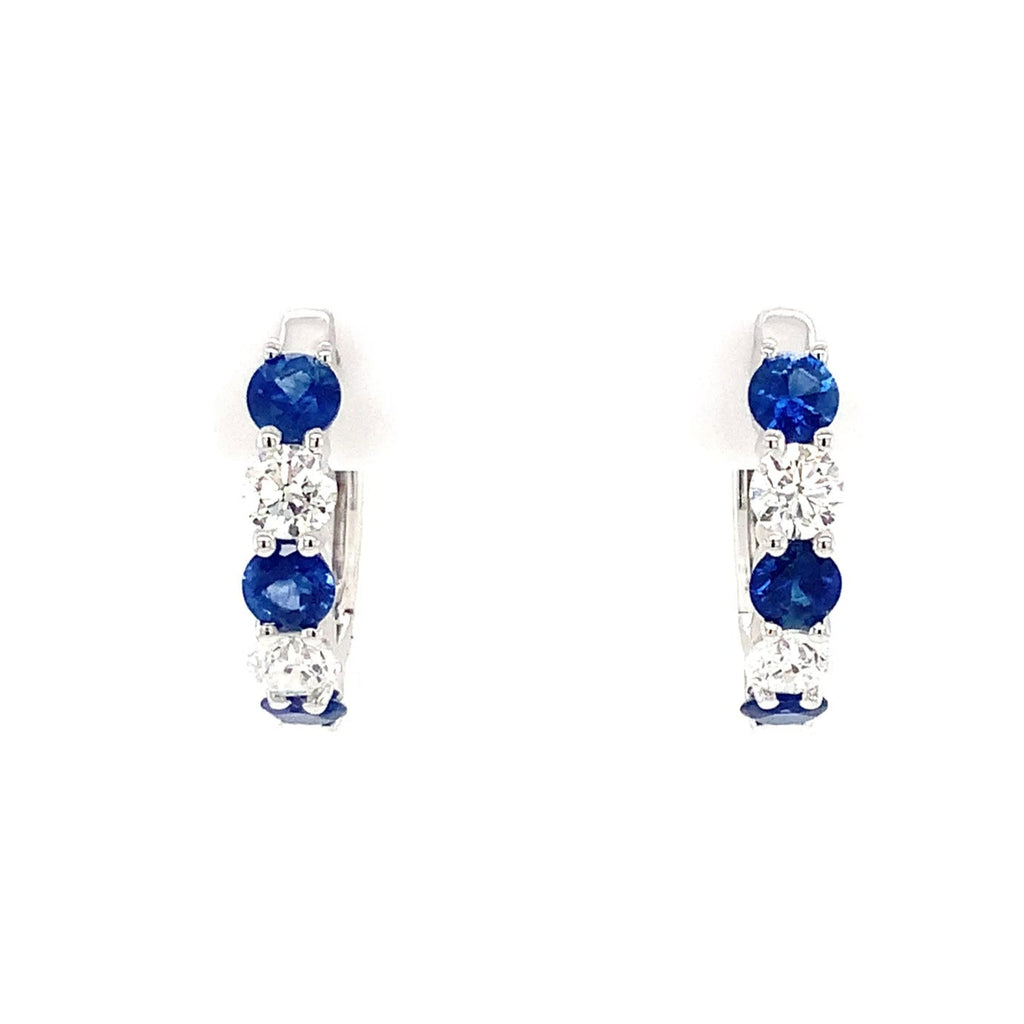 David Kord Petite Size Sapphire and Diamond Hoop Earring set in 14K White Gold - Image 2 of 4
