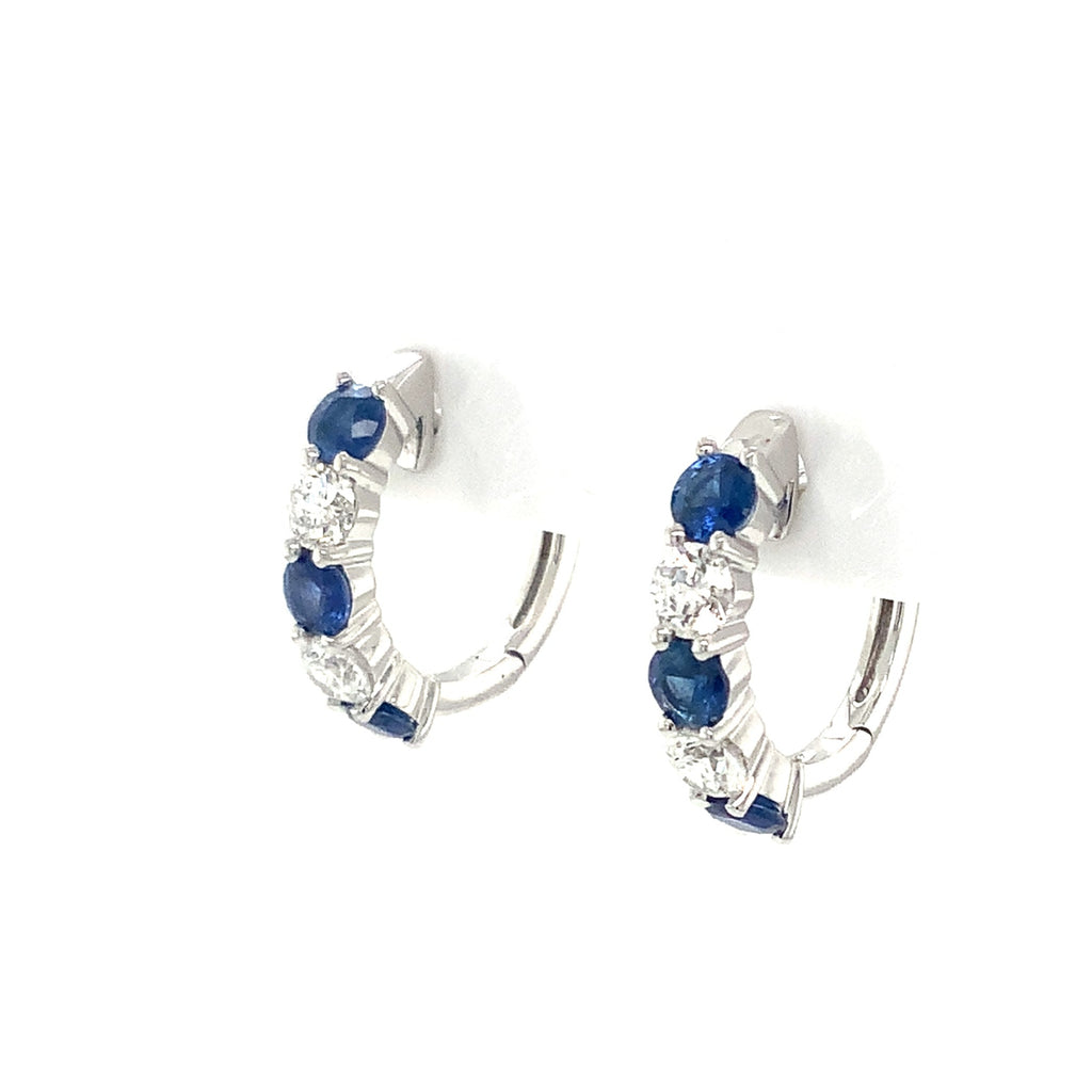 David Kord Petite Size Sapphire and Diamond Hoop Earring set in 14K White Gold - Image 3 of 4