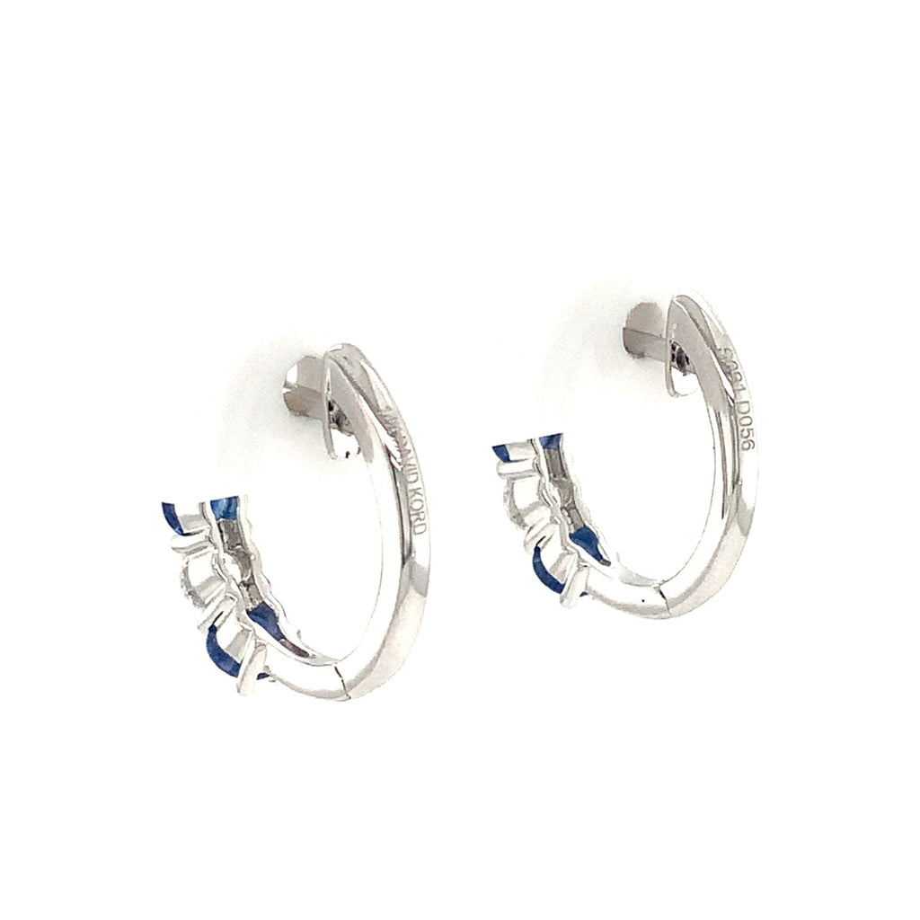 David Kord Petite Size Sapphire and Diamond Hoop Earring set in 14K White Gold - Image 4 of 4