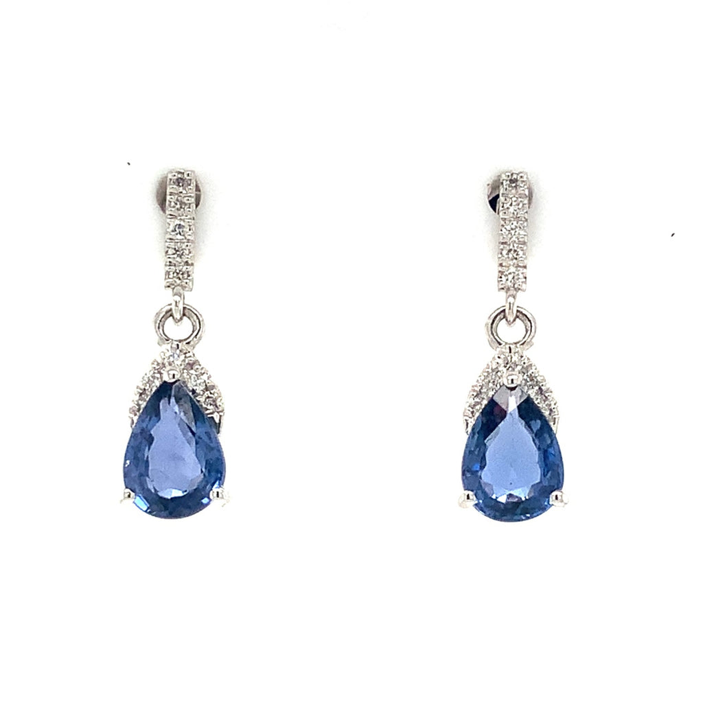 David Kord Pear Shap Sapphire and Diamond Earring set in 18K White Gold - Image 1 of 6