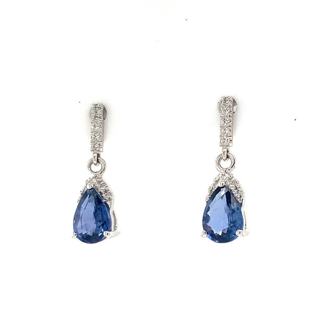 David Kord Pear Shap Sapphire and Diamond Earring set in 18K White Gold - Image 2 of 6