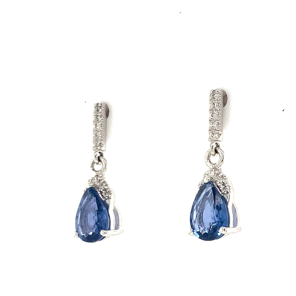 David Kord Pear Shap Sapphire and Diamond Earring set in 18K White Gold - Image 3 of 6