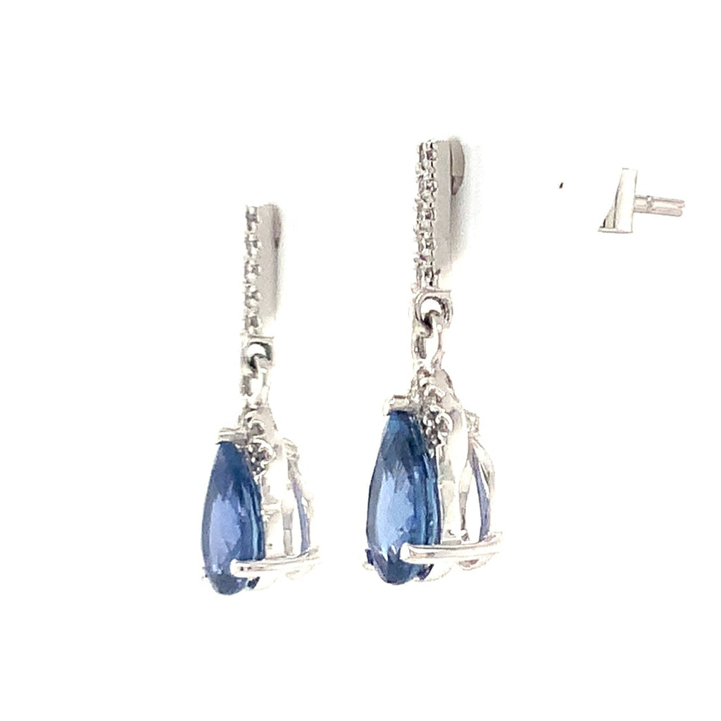 David Kord Pear Shap Sapphire and Diamond Earring set in 18K White Gold - Image 4 of 6