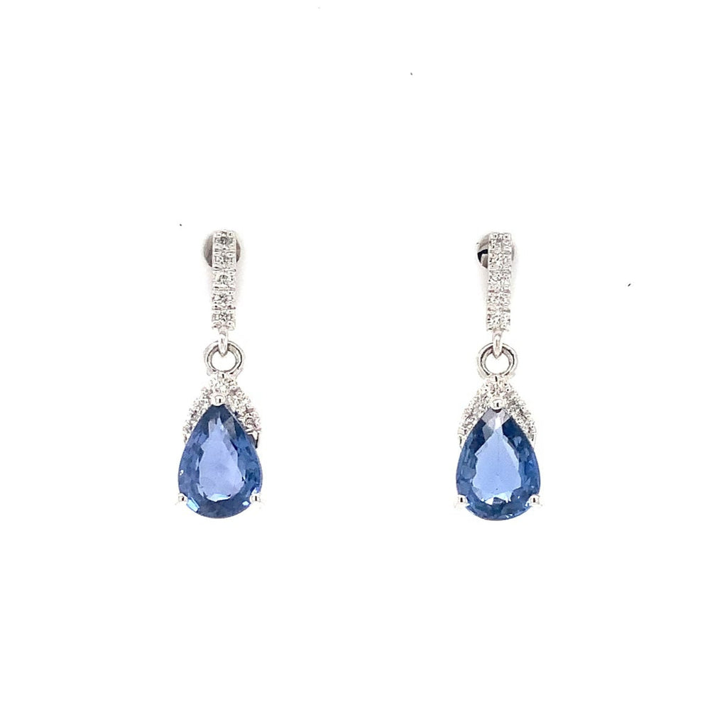 David Kord Pear Shap Sapphire and Diamond Earring set in 18K White Gold - Image 6 of 6