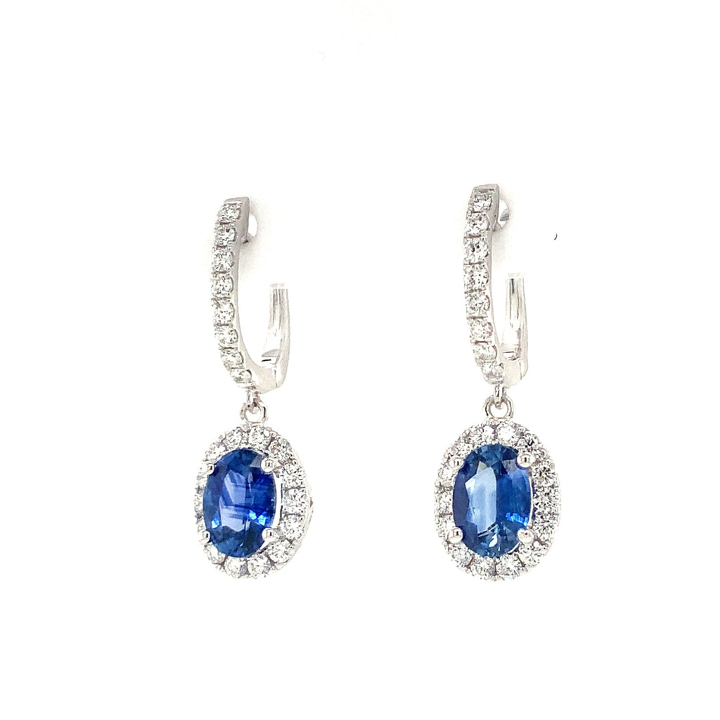 David Kord Halo style Sapphire and Diamond Drop Earring set in 18K White Gold - Image 2 of 8