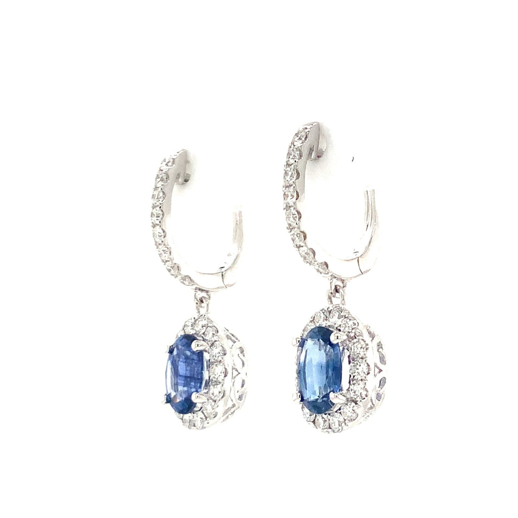 David Kord Halo style Sapphire and Diamond Drop Earring set in 18K White Gold - Image 3 of 8