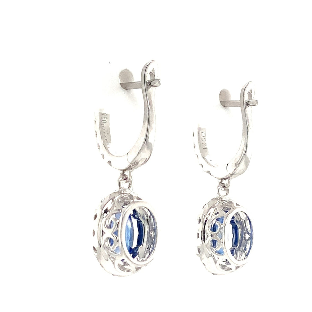 David Kord Halo style Sapphire and Diamond Drop Earring set in 18K White Gold - Image 5 of 8