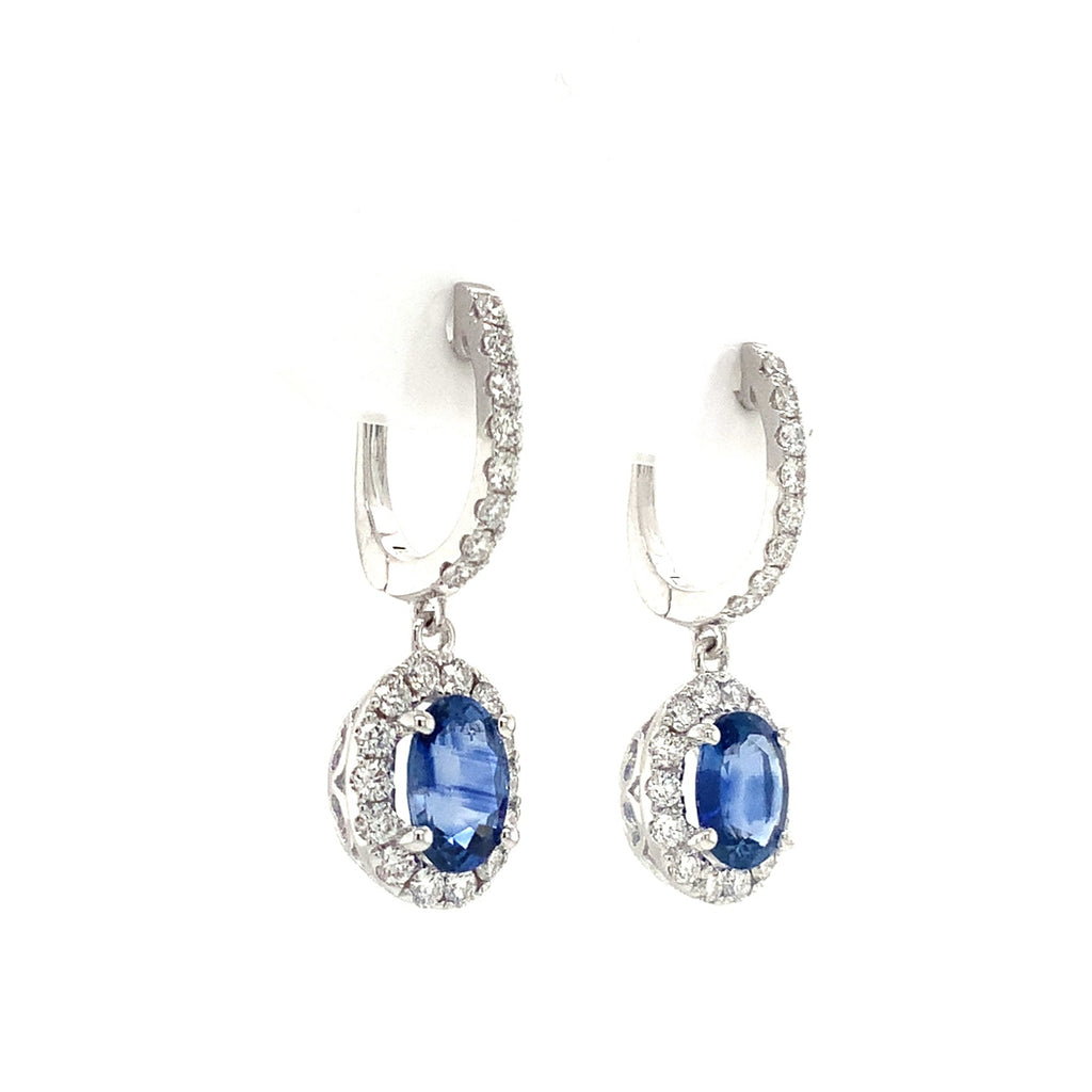 David Kord Halo style Sapphire and Diamond Drop Earring set in 18K White Gold - Image 6 of 8
