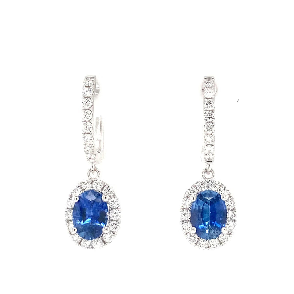 David Kord Halo style Sapphire and Diamond Drop Earring set in 18K White Gold - Image 7 of 8