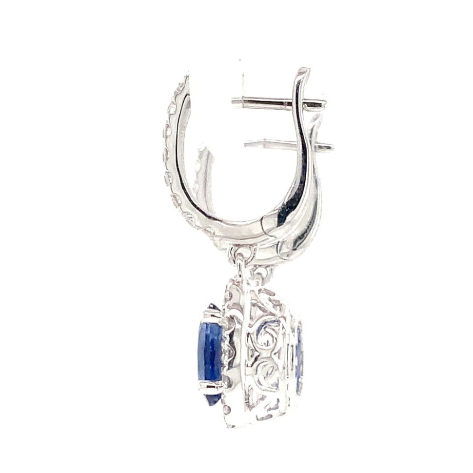 David Kord Halo style Sapphire and Diamond Drop Earring set in 18K White Gold - Image 8 of 8