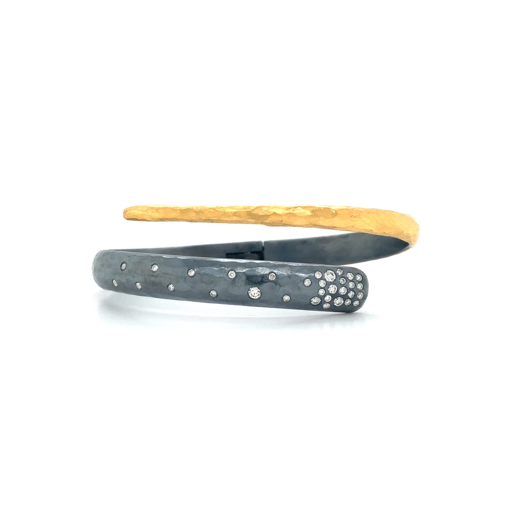 Lika Behar One of a Kind, Yin and Yang Collection 24K Fused and Oxidized Silver Midnight Wrap Diamond Bracel - Image 1 of 17