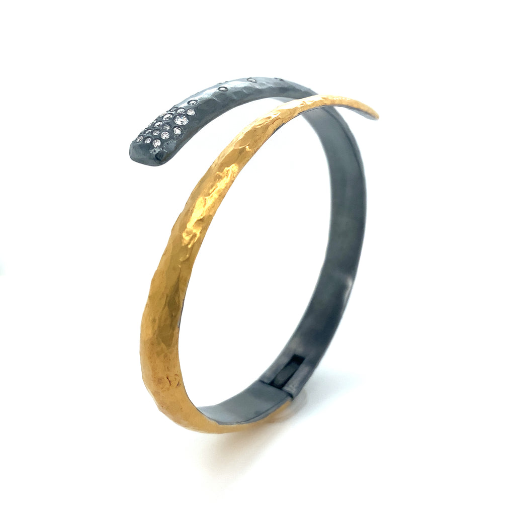 Lika Behar One of a Kind, Yin and Yang Collection 24K Fused and Oxidized Silver Midnight Wrap Diamond Brace - Image 15 of 17