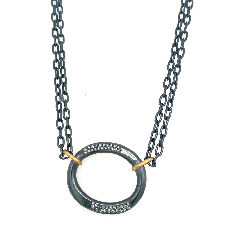 Lika Behar Yin and Yang ORION Collection Diamond Necklace in 24K Gold and Oxidized Silver - Image 1 of 7