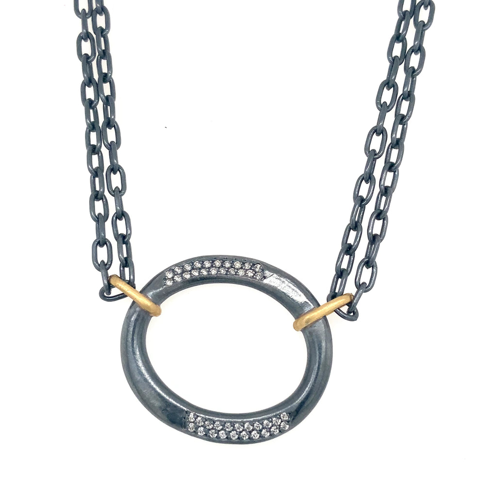 Lika Behar Yin and Yang ORION Collection Diamond Necklace in 24K Gold and Oxidized Silver - Image 7 of 7