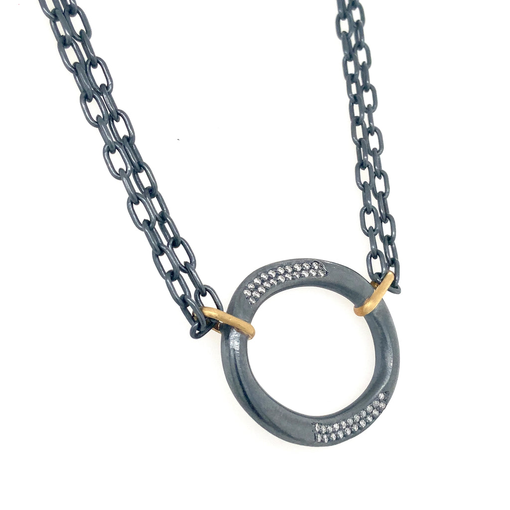 Lika Behar Yin and Yang ORION Collection Diamond Necklace in 24K Gold and Oxidized Silver - Image 6 of 7