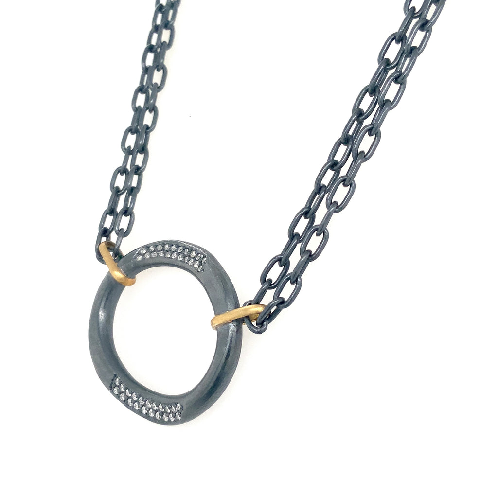 Lika Behar Yin and Yang ORION Collection Diamond Necklace in 24K Gold and Oxidized Silver - Image 5 of 7