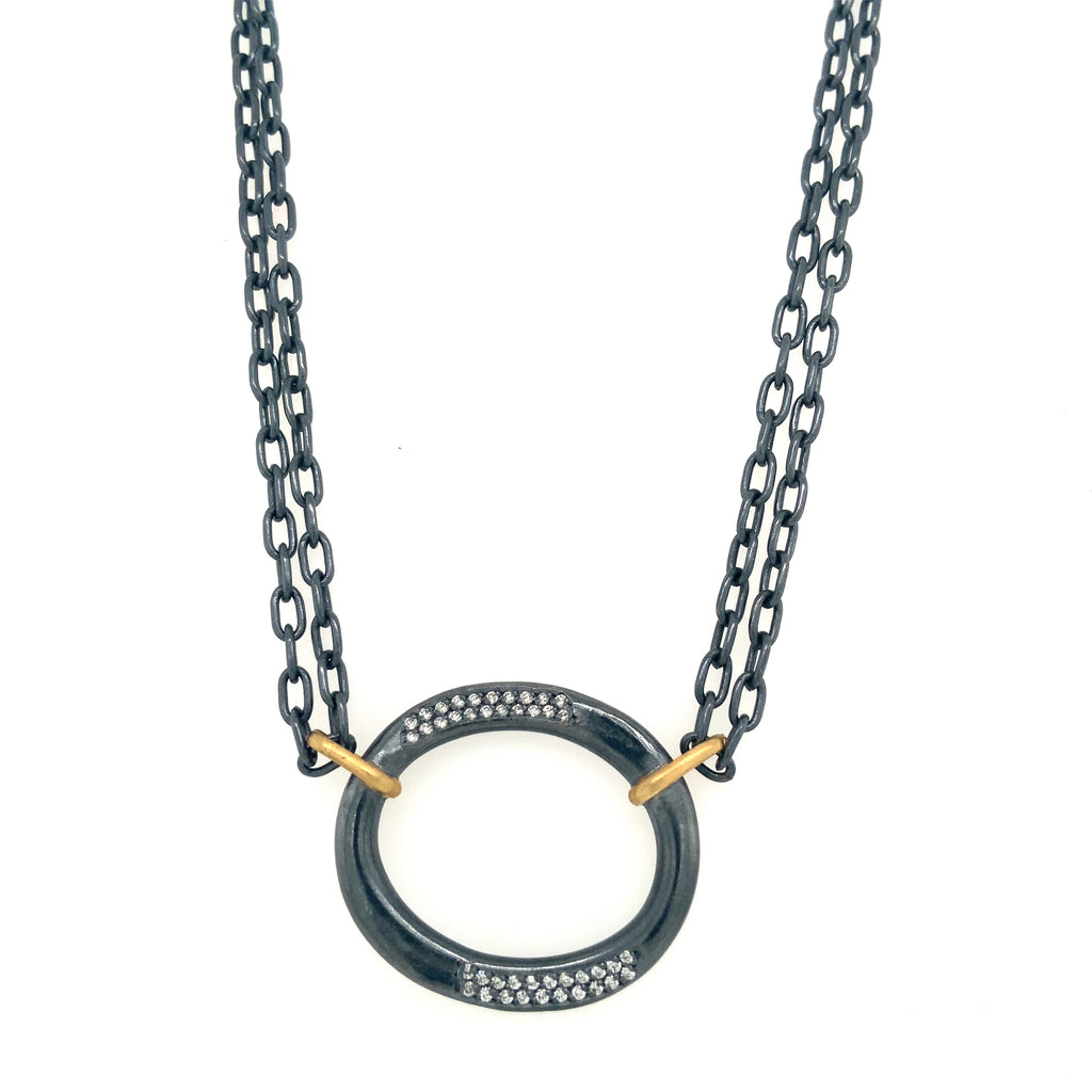Lika Behar Yin and Yang ORION Collection Diamond Necklace in 24K Gold and Oxidized Silver - Image 4 of 7