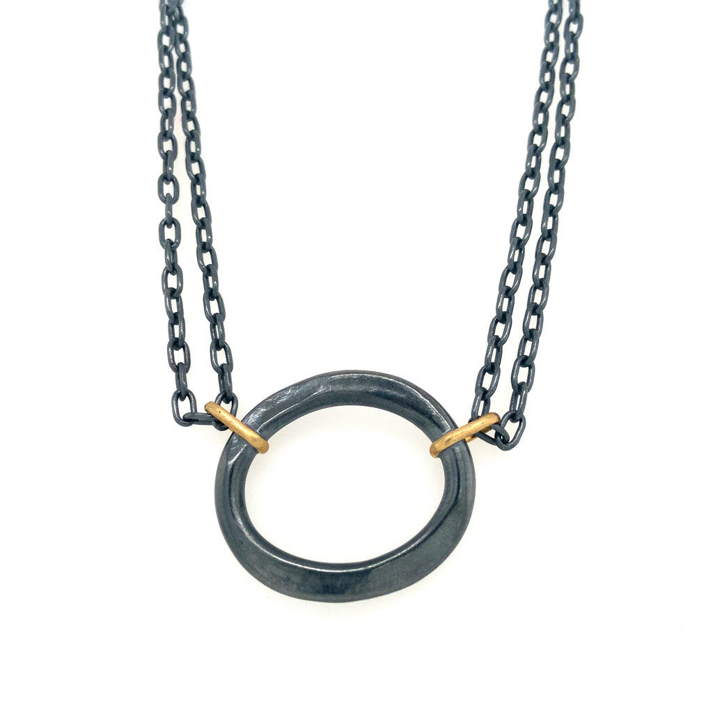 Lika Behar Yin and Yang ORION Collection Diamond Necklace in 24K Gold and Oxidized Silver - Image 3 of 7