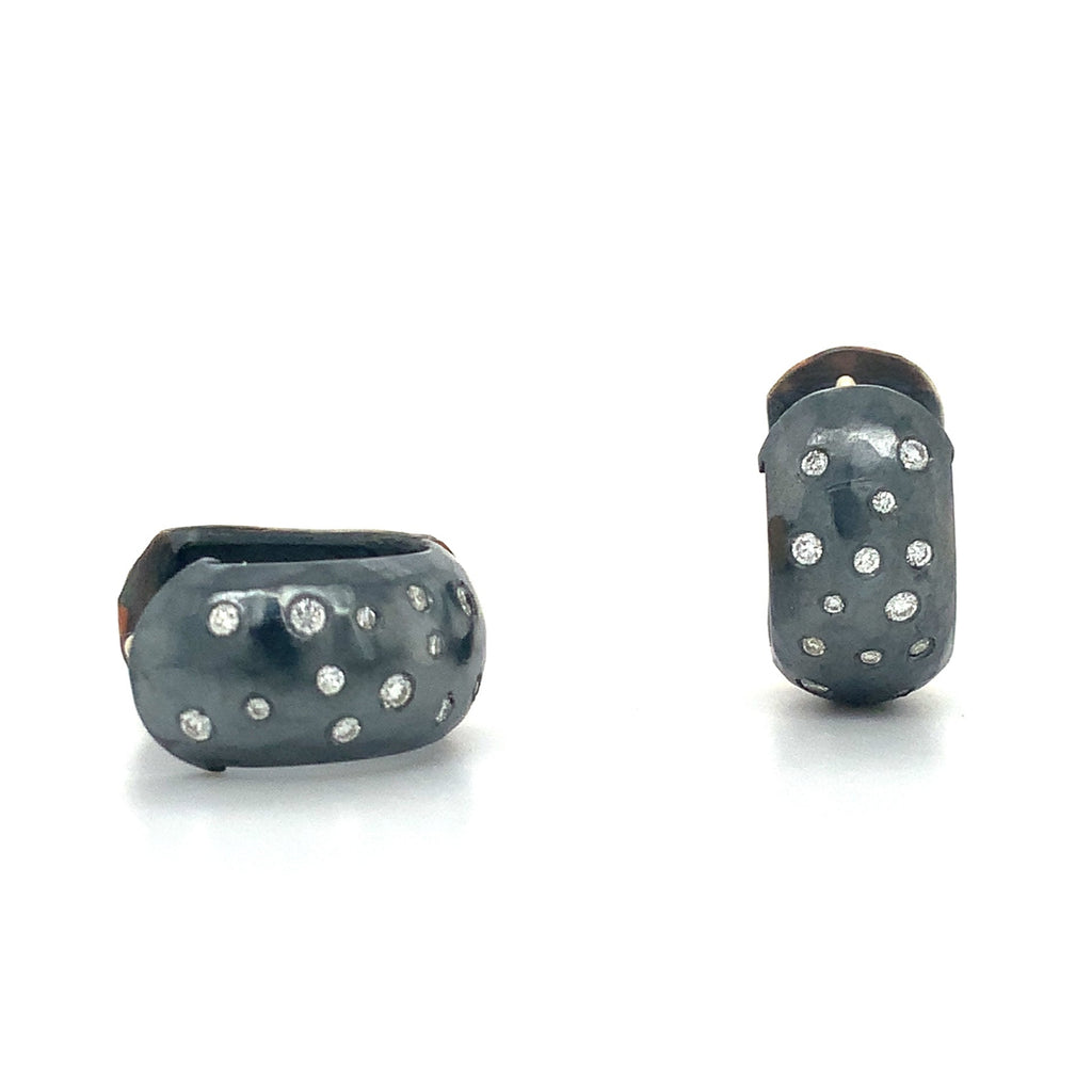 Lika Behar Yin and Yang Collection Chunky Reversible Huggie Diamond Earring in 24K Fused Gold and Oxidized S - Image 4 of 11