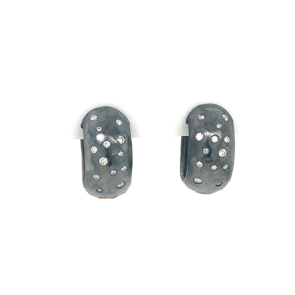 Lika Behar Yin and Yang Collection Chunky Reversible Huggie Diamond Earring in 24K Fused Gold and Oxidized S - Image 7 of 11