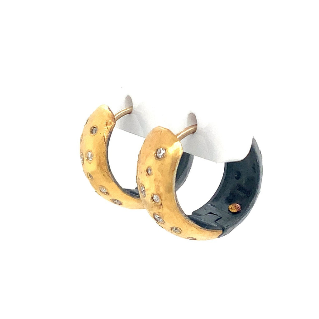 Lika Behar Yin and Yang Collection Chunky Reversible Huggie Diamond Earring in 24K Fused Gold and Oxidized S - Image 9 of 11