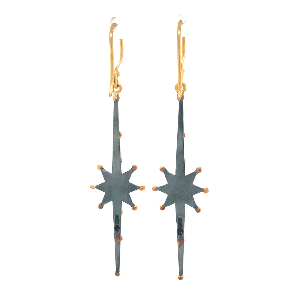 Lika Behar Yin and Yang "STARBURST" Collection Elongated Diamond Drop Earring in 24K Gold and Oxi Silver - Image 4 of 6