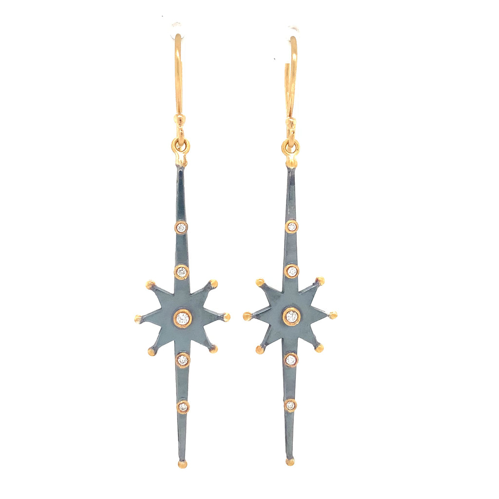 Lika Behar Yin and Yang "STARBURST" Collection Elongated Diamond Drop Earring in 24K Gold and Oxi Silver - Image 6 of 6