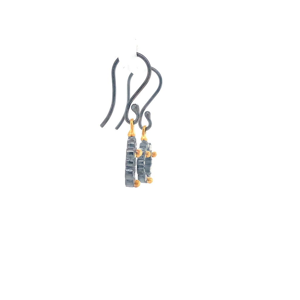 Lika Behar Dylan Collection Round Drop Diamond in 24K Gold accent and Oxidized Silver Earrings - Image 5 of 7