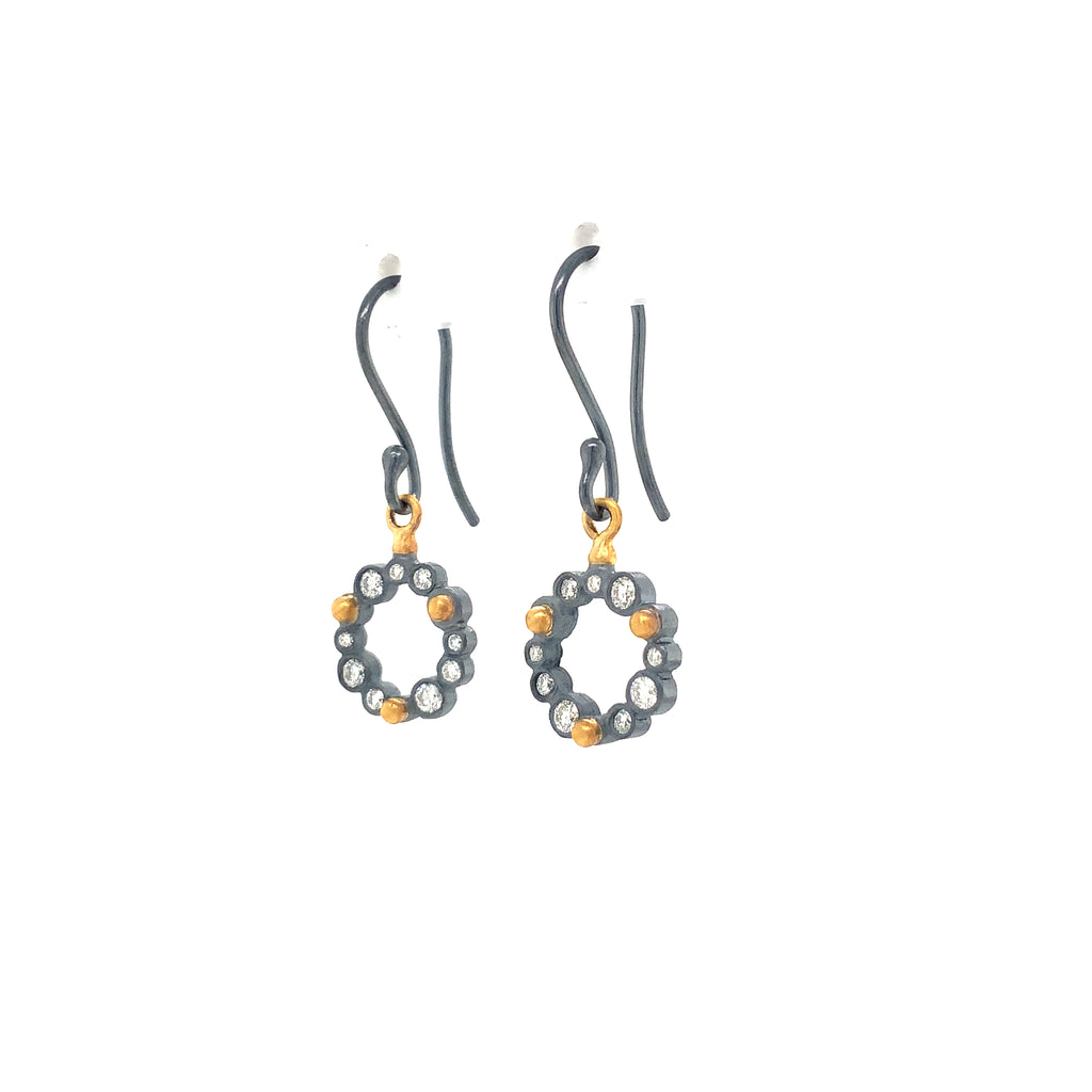 Lika Behar Dylan Collection Round Drop Diamond in 24K Gold accent and Oxidized Silver Earrings - Image 4 of 7