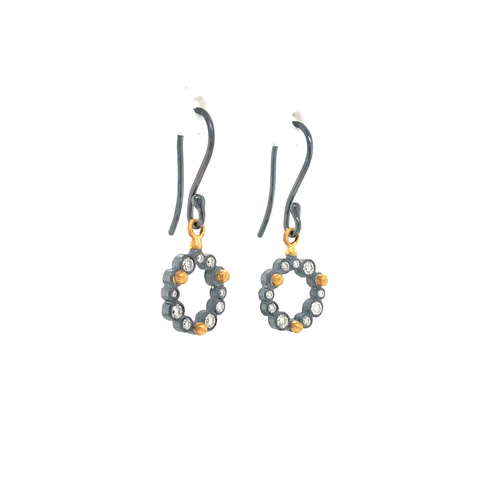 Lika Behar Dylan Collection Round Drop Diamond in 24K Gold accent and Oxidized Silver Earrings - Image 2 of 7