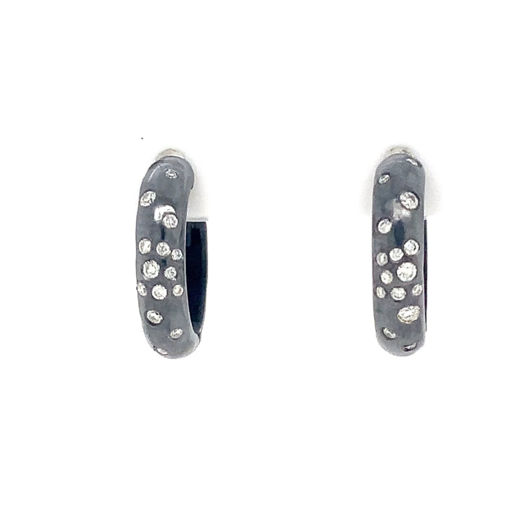 Lika Behar DIANA Collection Semi Chunky Hoops Earring with Diamonds in Oxidized Sterling Silver - Image 4 of 8