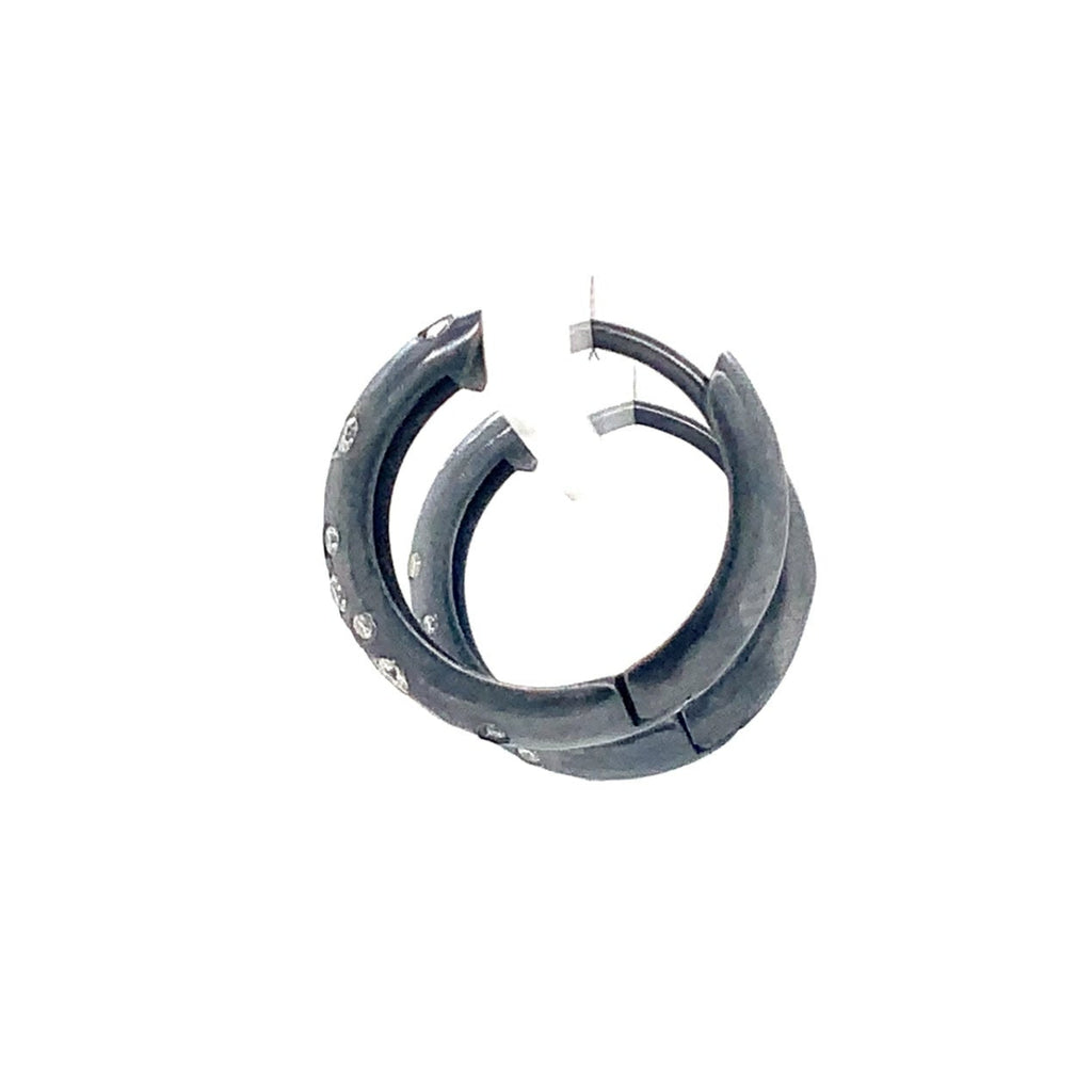 Lika Behar DIANA Collection Semi Chunky Hoops Earring with Diamonds in Oxidized Sterling Silver - Image 5 of 8