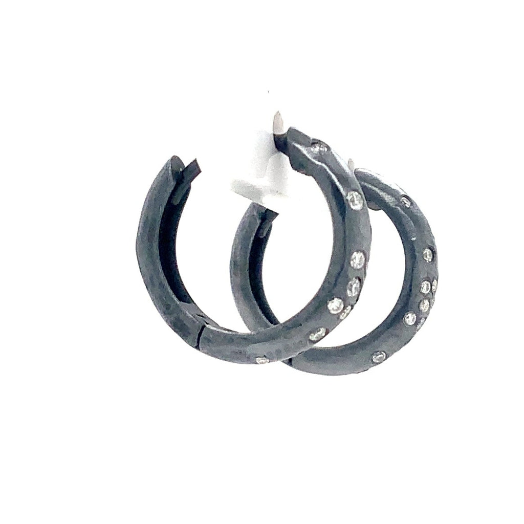 Lika Behar DIANA Collection Semi Chunky Hoops Earring with Diamonds in Oxidized Sterling Silver - Image 3 of 8