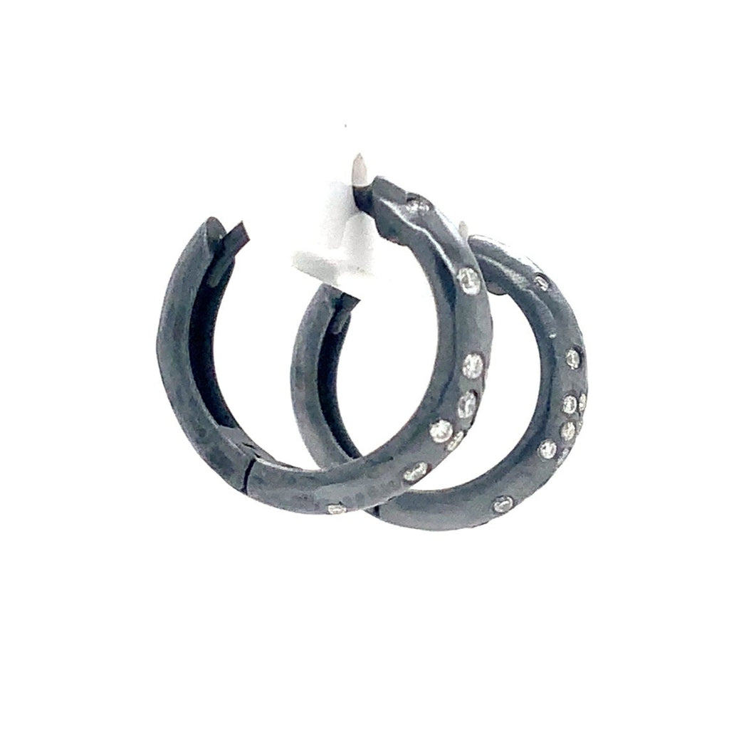 Lika Behar DIANA Collection Semi Chunky Hoops Earring with Diamonds in Oxidized Sterling Silver - Image 8 of 8