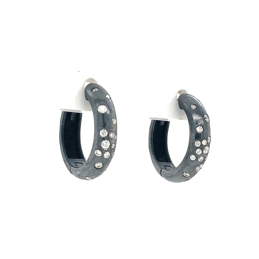 Lika Behar DIANA Collection Semi Chunky Hoops Earring with Diamonds in Oxidized Sterling Silver - Image 2 of 8