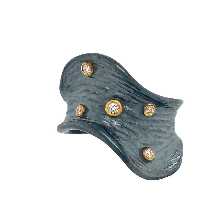 Lika Behar BARK  Wave Collection 24K Gold and Oxidized Silver Diamond Ring - Image 4 of 7
