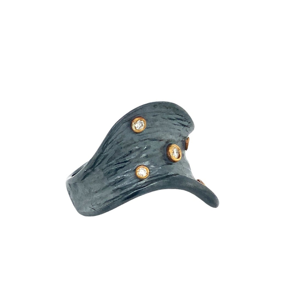 Lika Behar BARK  Wave Collection 24K Gold and Oxidized Silver Diamond Ring - Image 5 of 7