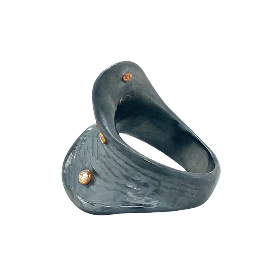 Lika Behar BARK  Wave Collection 24K Gold and Oxidized Silver Diamond Ring - Image 6 of 7