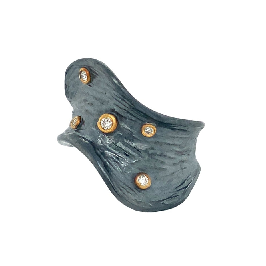 Lika Behar BARK  Wave Collection 24K Gold and Oxidized Silver Diamond Ring - Image 7 of 7