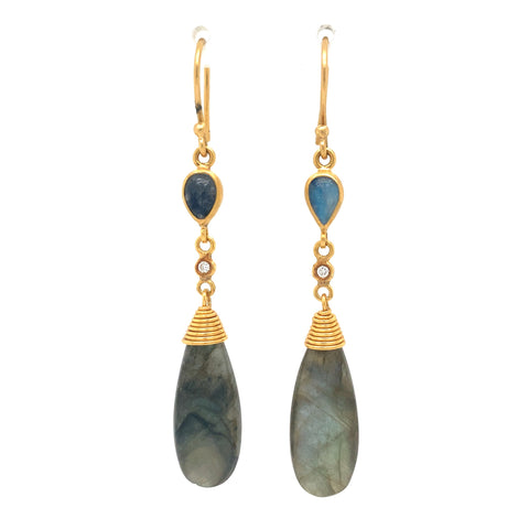 Lika Behar Collection Moonlight Sonata Labradorite and Moonstone Drop Earrings set in 24K Gold - Image 1 of 11