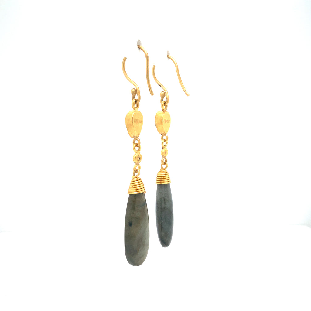 Lika Behar Collection Moonlight Sonata Labradorite and Moonstone Drop Earrings set in 24K Gold - Image 4 of 11