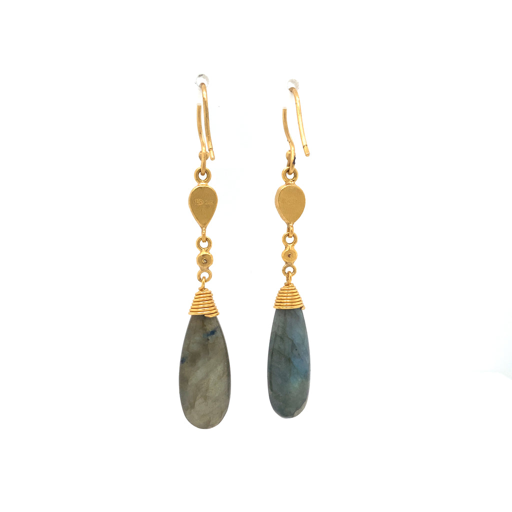 Lika Behar Collection Moonlight Sonata Labradorite and Moonstone Drop Earrings set in 24K Gold - Image 5 of 11