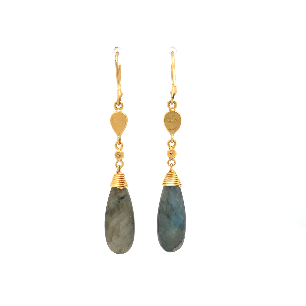 Lika Behar Collection Moonlight Sonata Labradorite and Moonstone Drop Earrings set in 24K Gold - Image 6 of 11