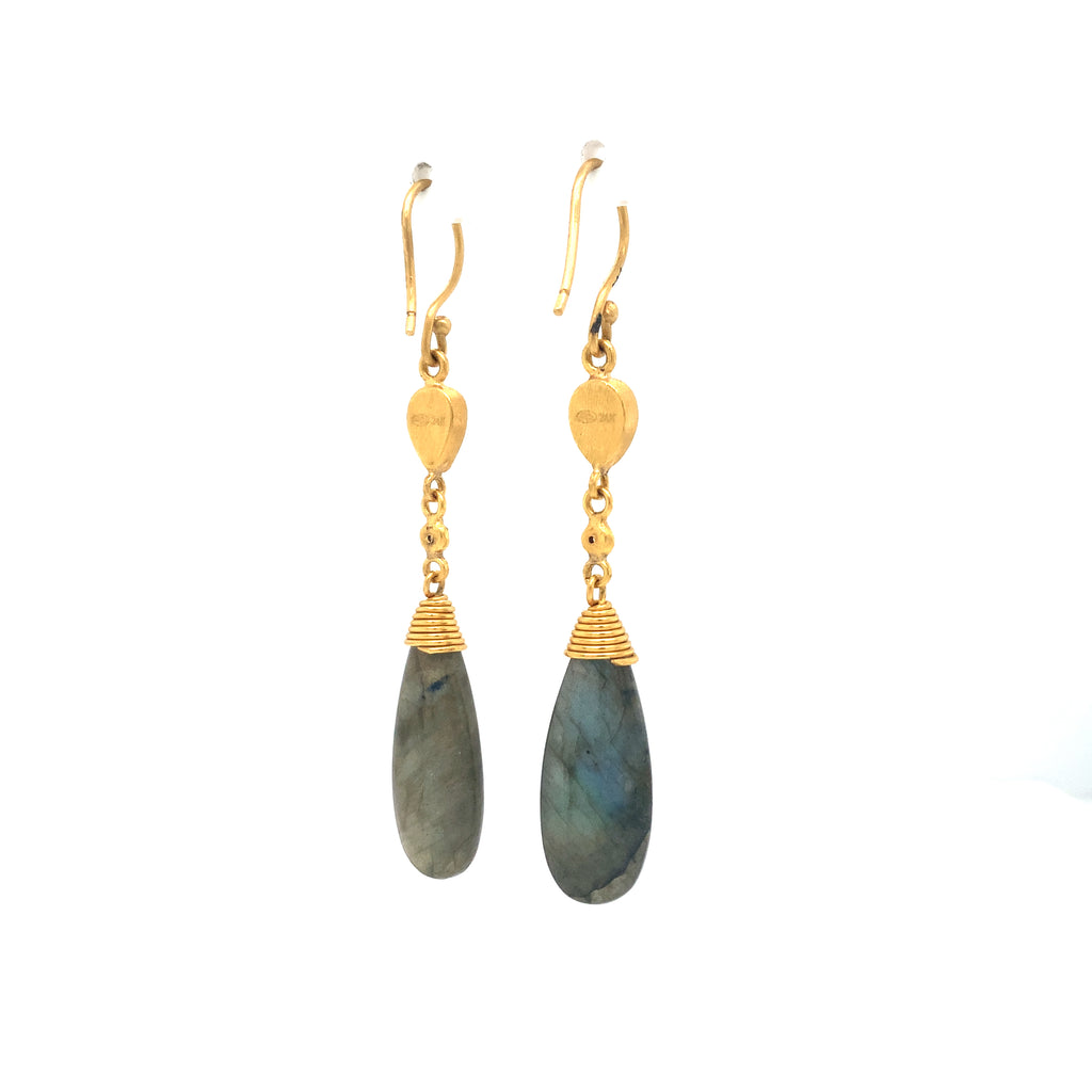 Lika Behar Collection Moonlight Sonata Labradorite and Moonstone Drop Earrings set in 24K Gold - Image 7 of 11