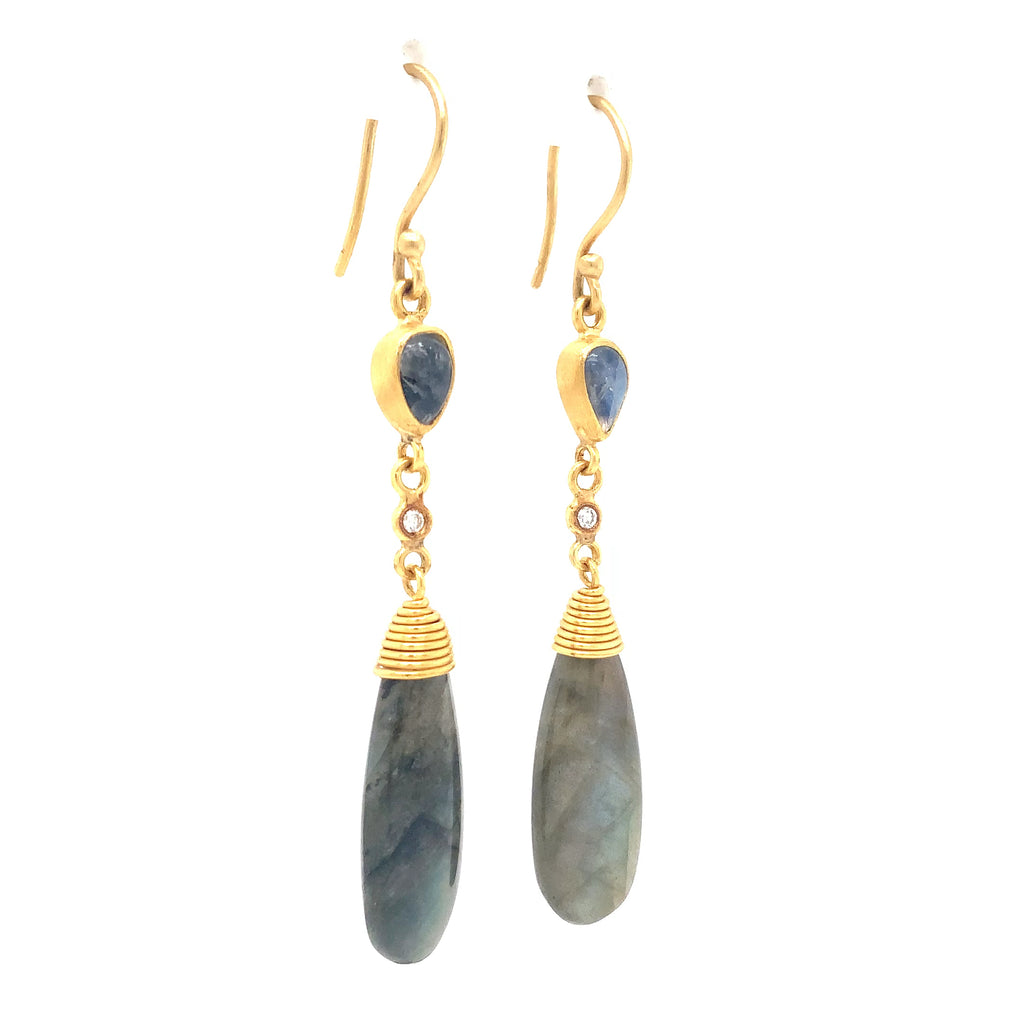Lika Behar Collection Moonlight Sonata Labradorite and Moonstone Drop Earrings set in 24K Gold - Image 9 of 11