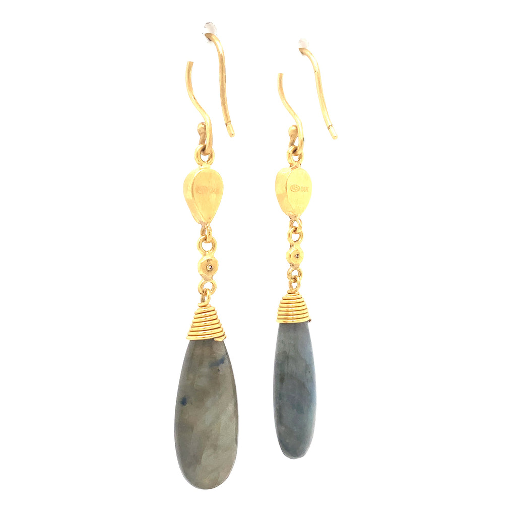 Lika Behar Collection Moonlight Sonata Labradorite and Moonstone Drop Earrings set in 24K Gold - Image 11 of 11
