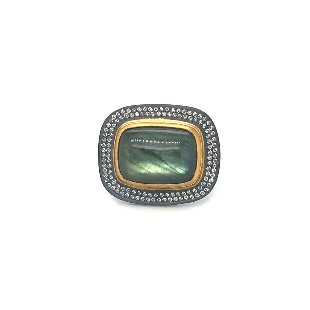 Lika Behar Nightfall Collection East West 24 kt and Diamond Labradorite Sterling Silver Ring - Image 1 of 5