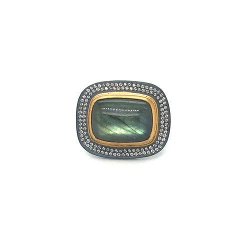 Lika Behar Nightfall Collection East West 24 kt and Diamond Labradorite Sterling Silver Ring - Image 1 of 5